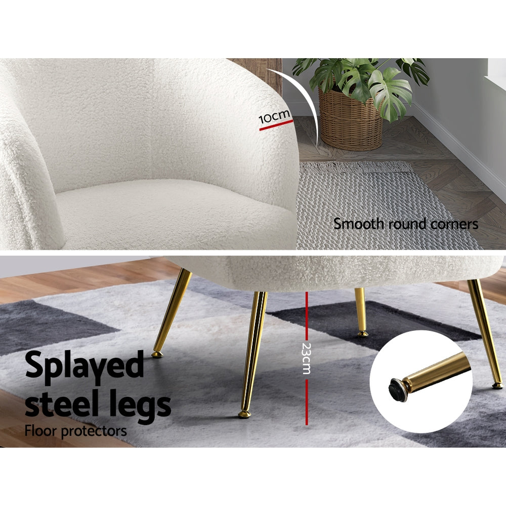 Ultra-Modern Curved Mid Back Sherpa Boucle Fabric Accent Armchair - White Homecoze