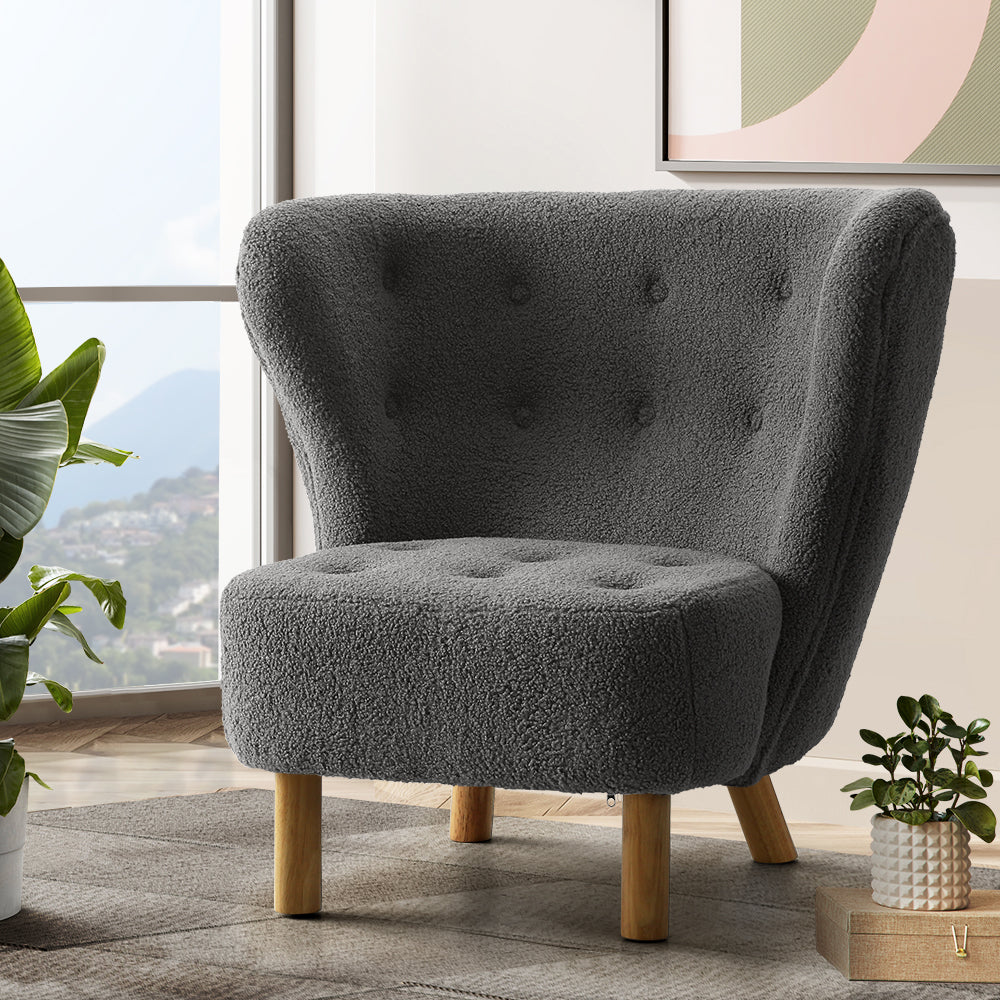 Ultra-Modern Curved Back Sherpa Fabric Accent Armchair - Charcoal Homecoze