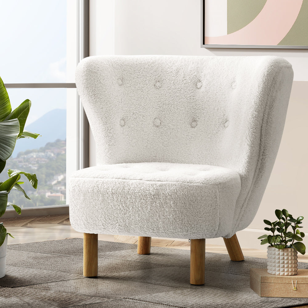 Ultra-Modern Curved Back Sherpa Fabric Accent Armchair - White Homecoze