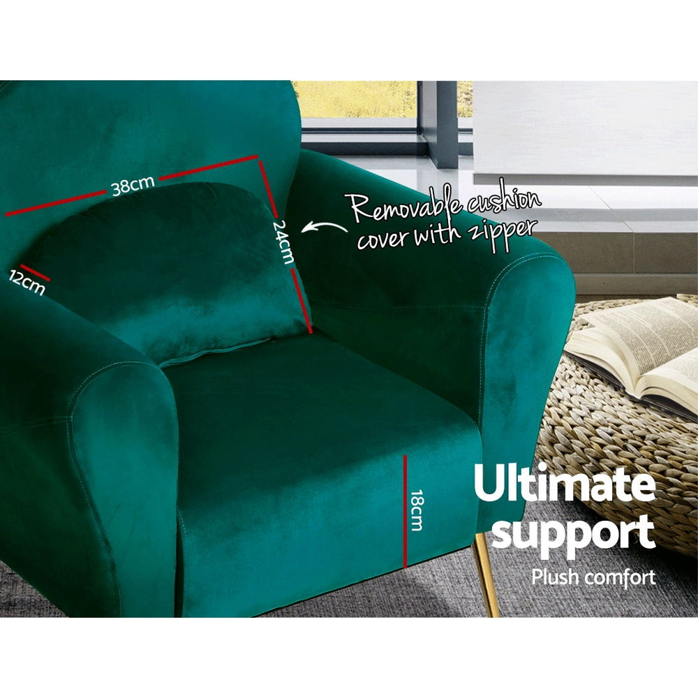 Classic Retro Velvet Accent Armchair - Green Homecoze