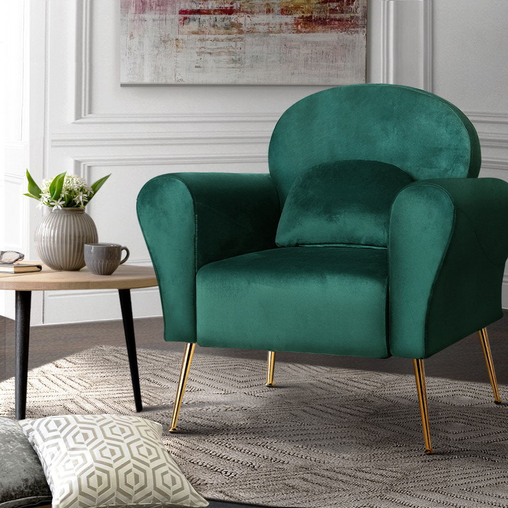 Classic Retro Velvet Accent Armchair - Green Homecoze