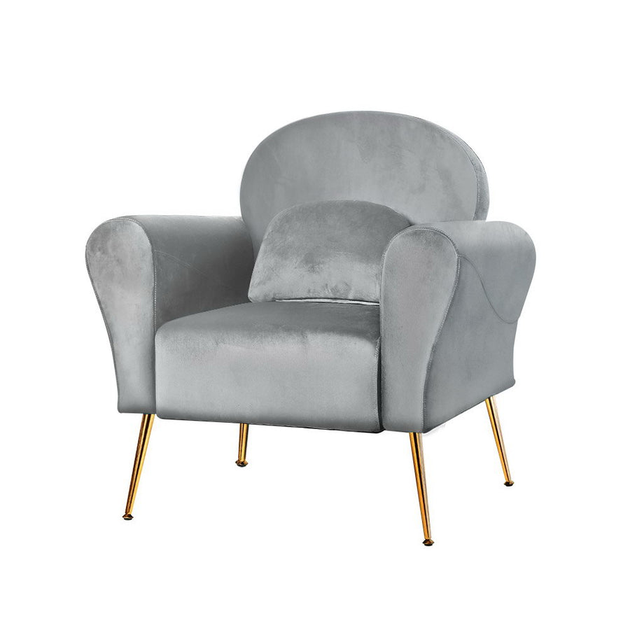 Classic Retro Velvet Accent Armchair - Grey Homecoze