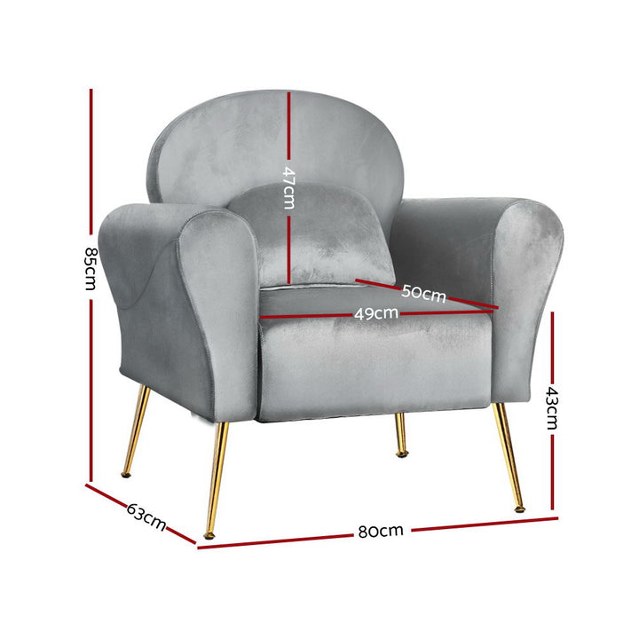 Classic Retro Velvet Accent Armchair - Grey Homecoze