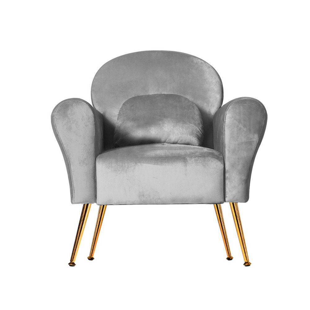 Classic Retro Velvet Accent Armchair - Grey Homecoze