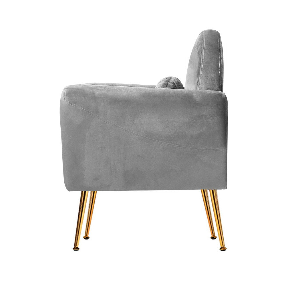 Classic Retro Velvet Accent Armchair - Grey Homecoze