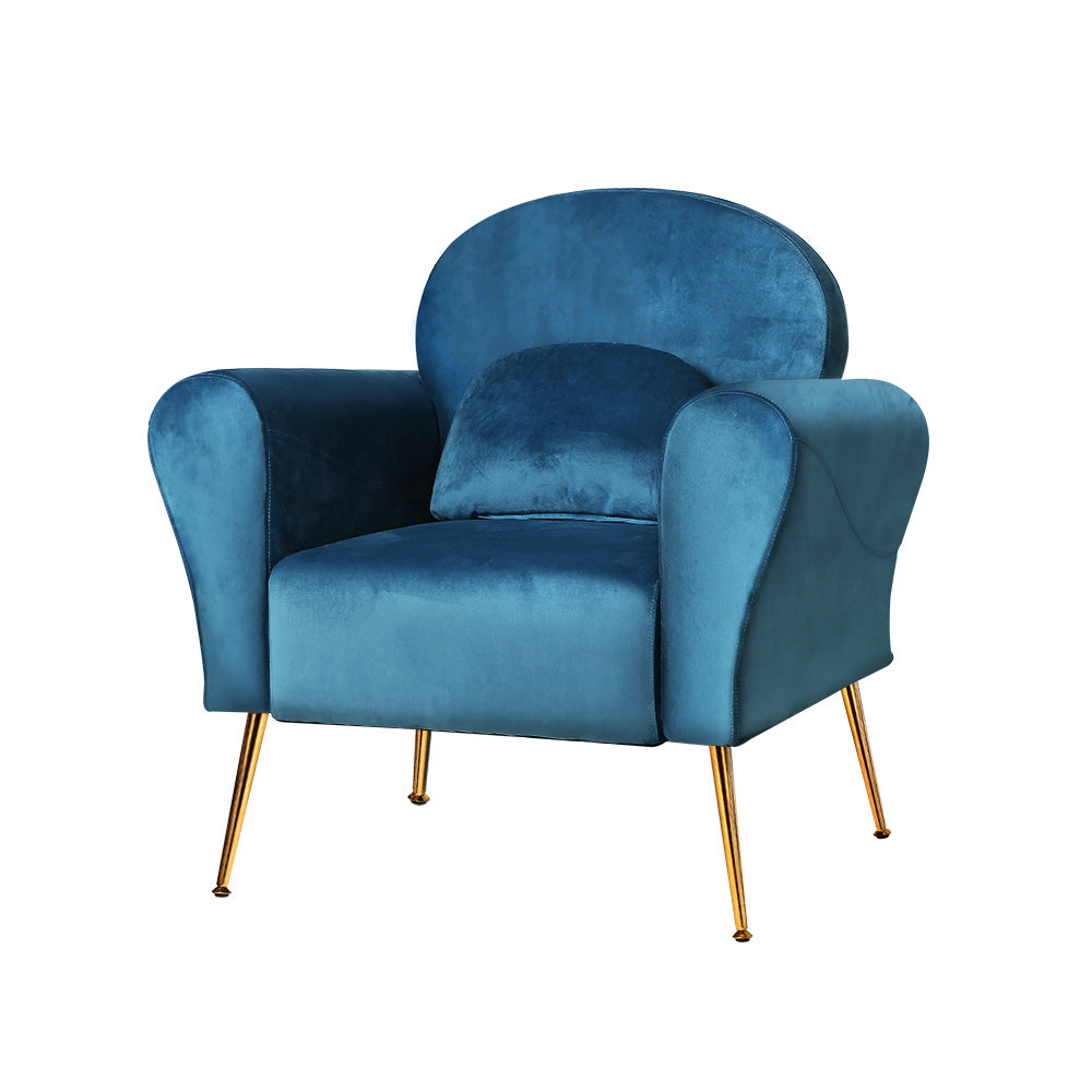 Classic Retro Velvet Accent Armchair - Blue Homecoze