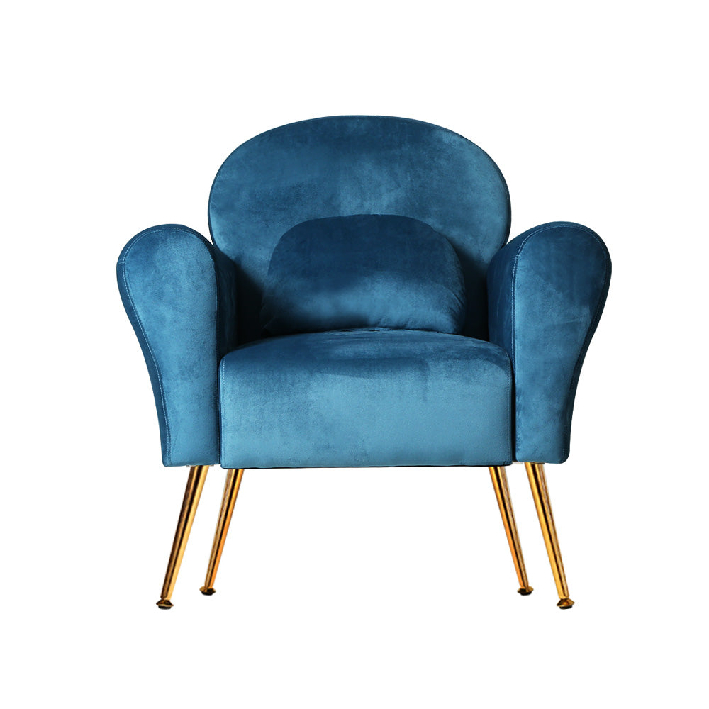 Classic Retro Velvet Accent Armchair - Blue Homecoze