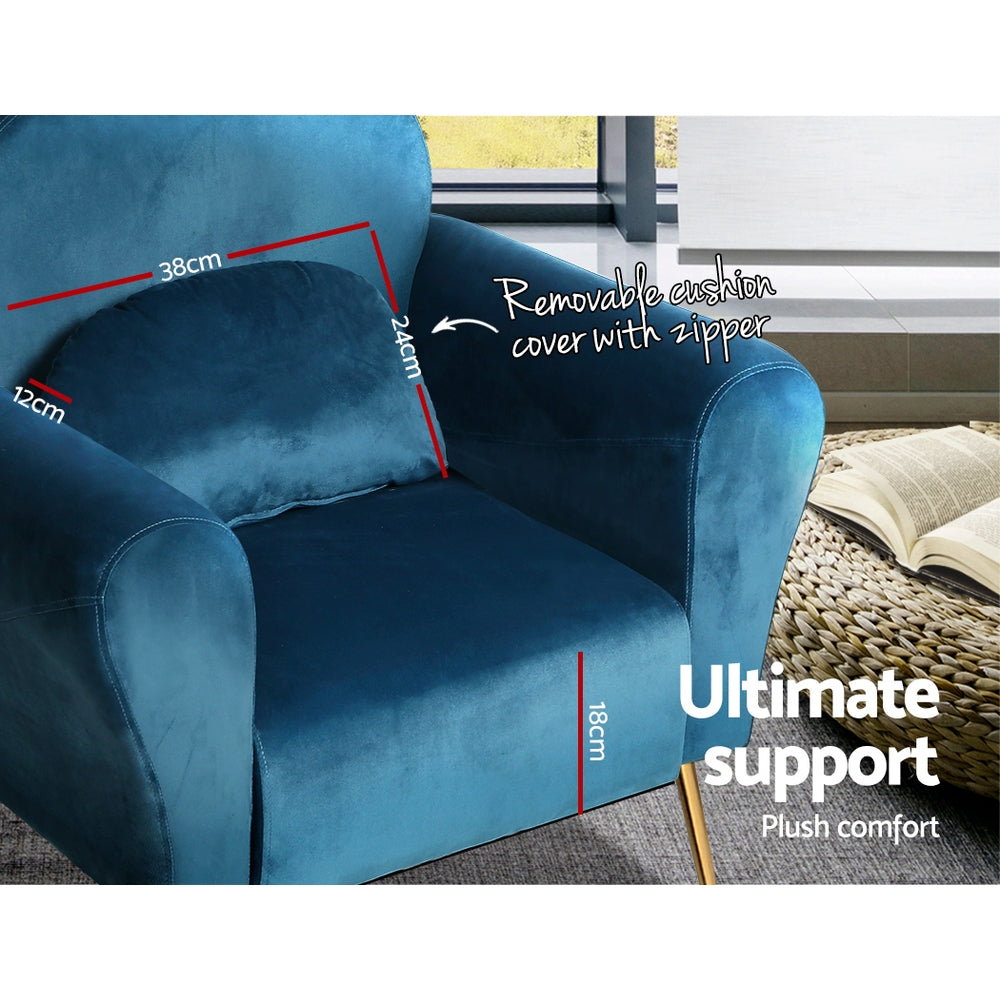 Classic Retro Velvet Accent Armchair - Blue Homecoze