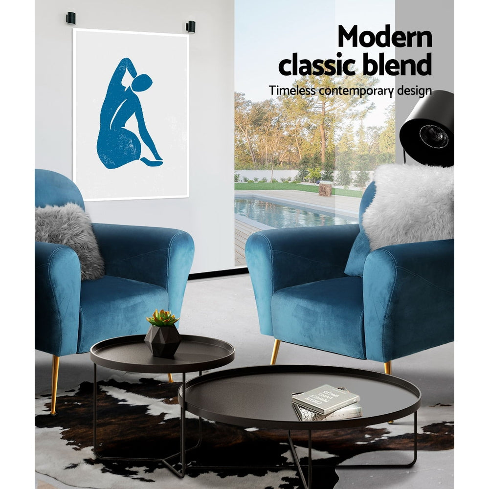 Classic Retro Velvet Accent Armchair - Blue Homecoze