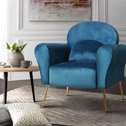 Classic Retro Velvet Accent Armchair - Blue Homecoze