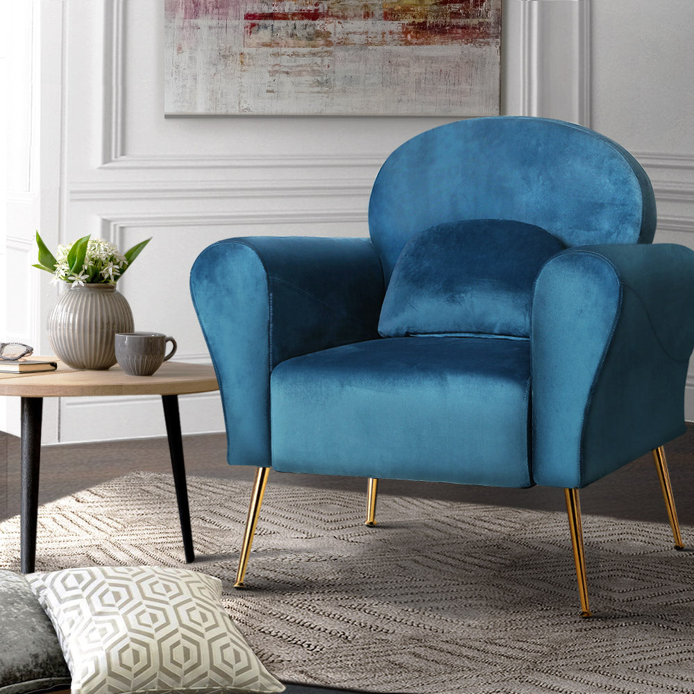 Classic Retro Velvet Accent Armchair - Blue Homecoze