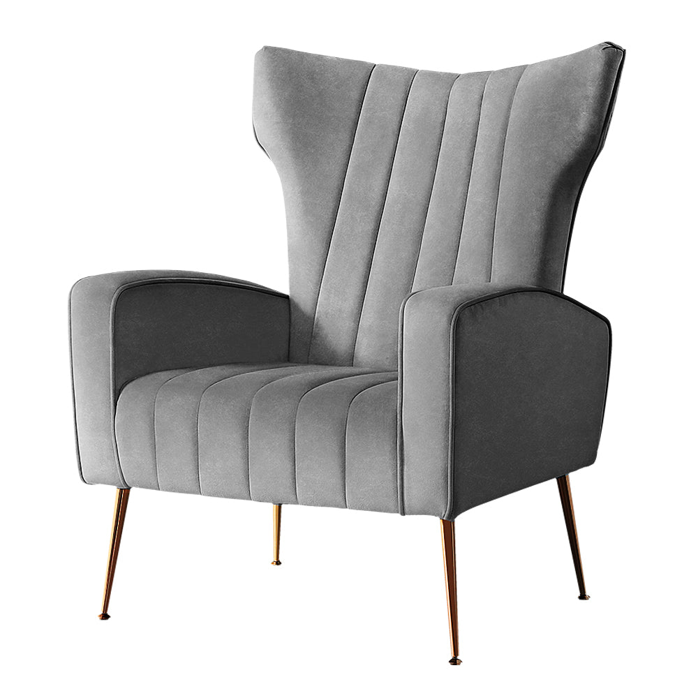 Classic Retro High Back Velvet Accent Armchair - Grey Homecoze
