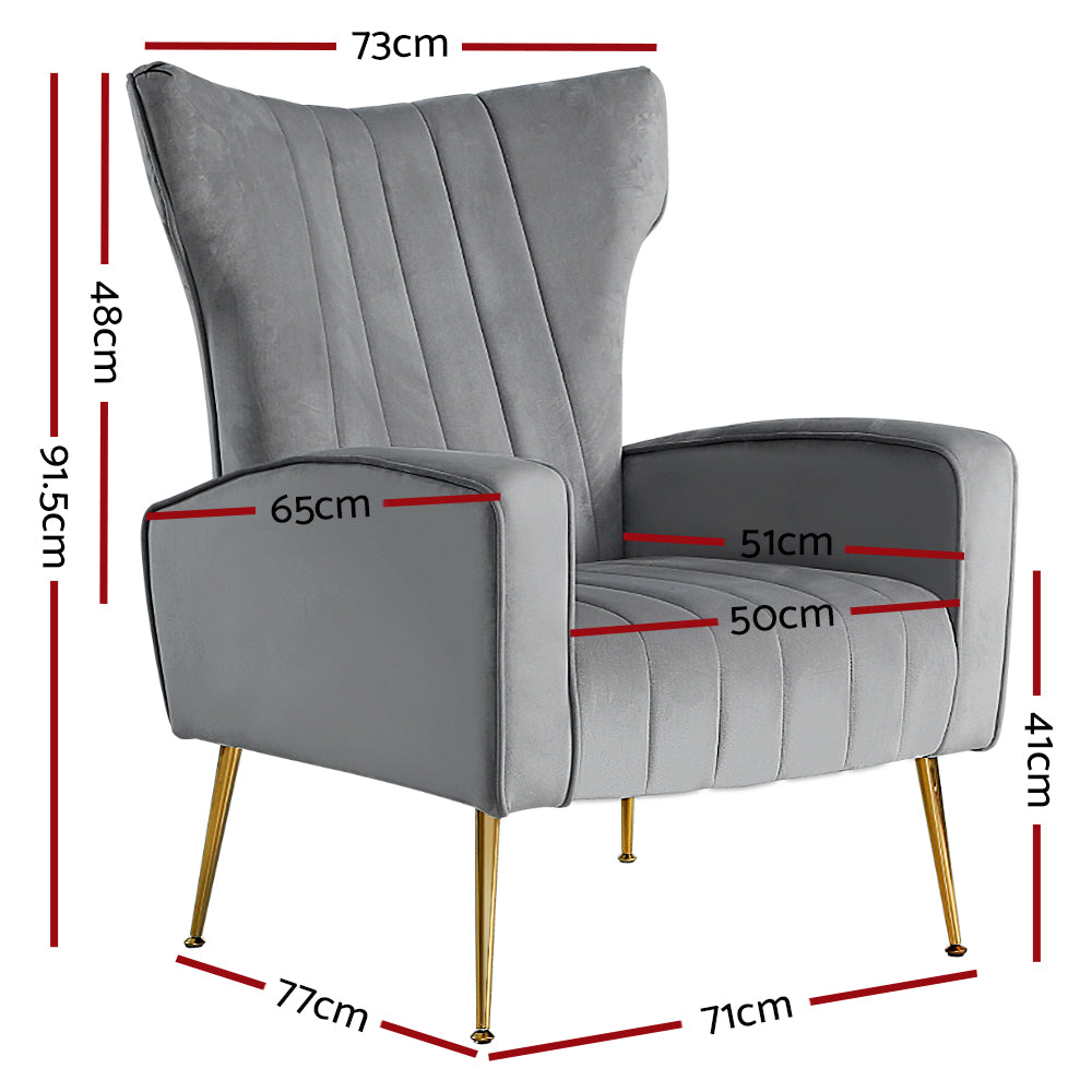 Classic Retro High Back Velvet Accent Armchair - Grey Homecoze