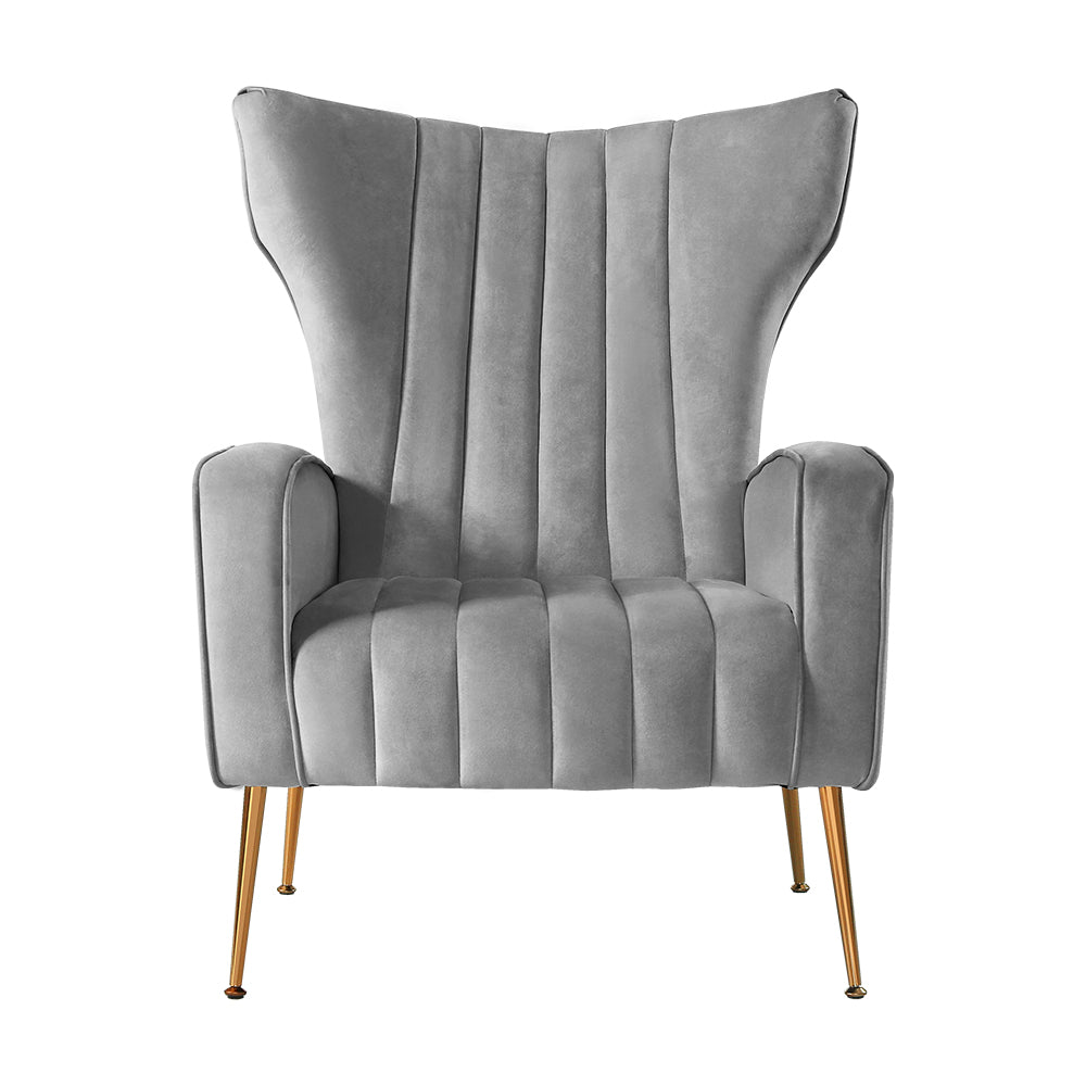 Classic Retro High Back Velvet Accent Armchair - Grey Homecoze