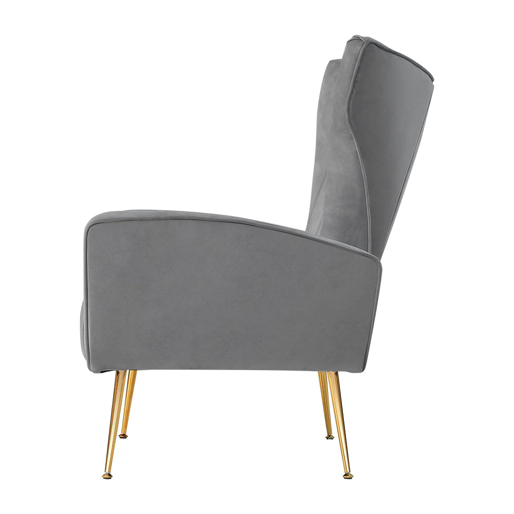 Classic Retro High Back Velvet Accent Armchair - Grey Homecoze