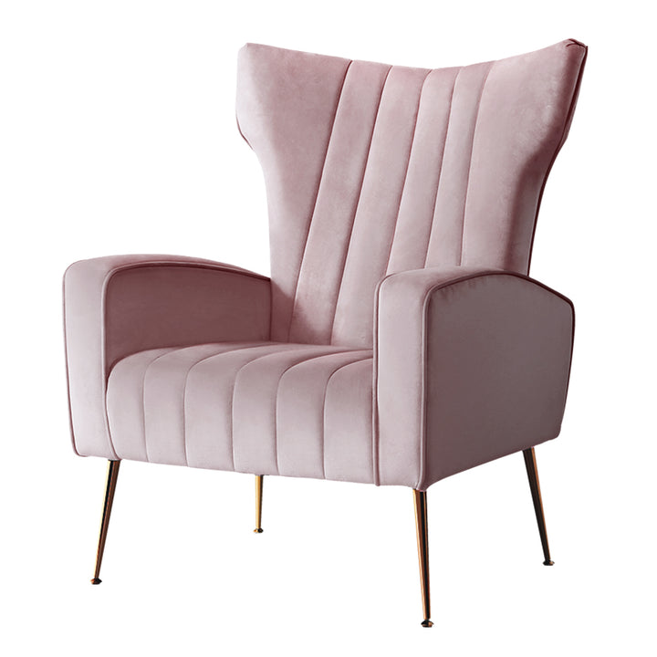 Classic Retro High Back Velvet Accent Armchair - Pink Homecoze