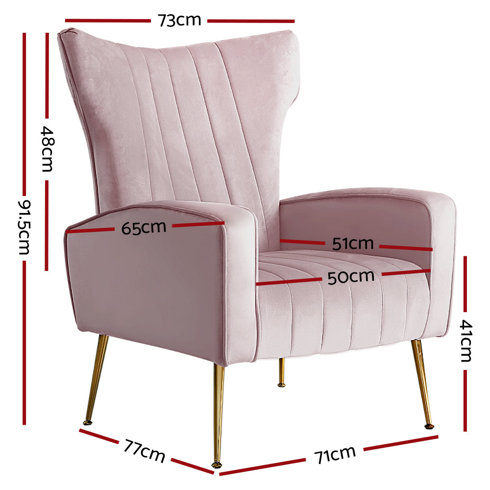 Classic Retro High Back Velvet Accent Armchair - Pink Homecoze