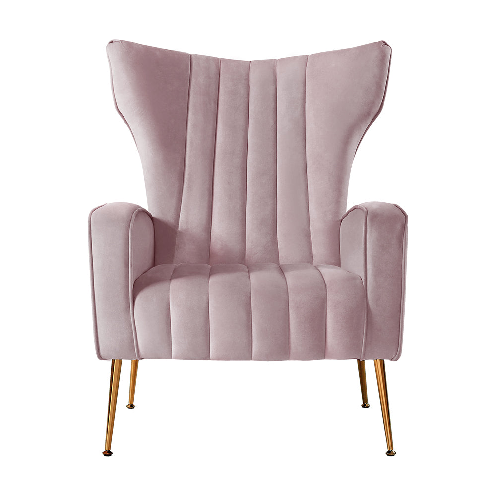 Classic Retro High Back Velvet Accent Armchair - Pink Homecoze