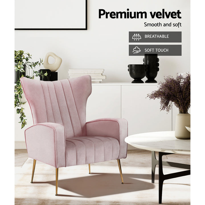 Classic Retro High Back Velvet Accent Armchair - Pink Homecoze