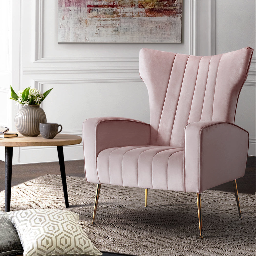 Classic Retro High Back Velvet Accent Armchair - Pink Homecoze