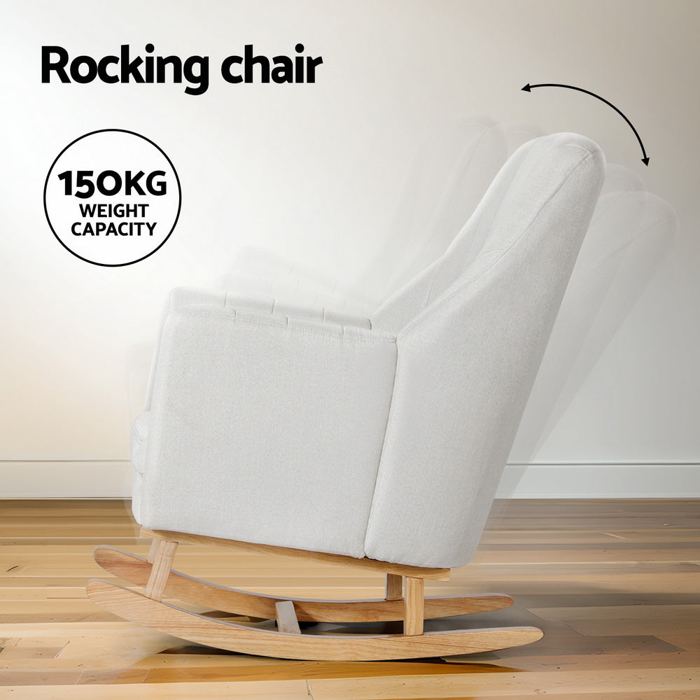 Modern Rocking Chair Low Set Linen Fabric Armchair with Footstool - Beige - Homecoze