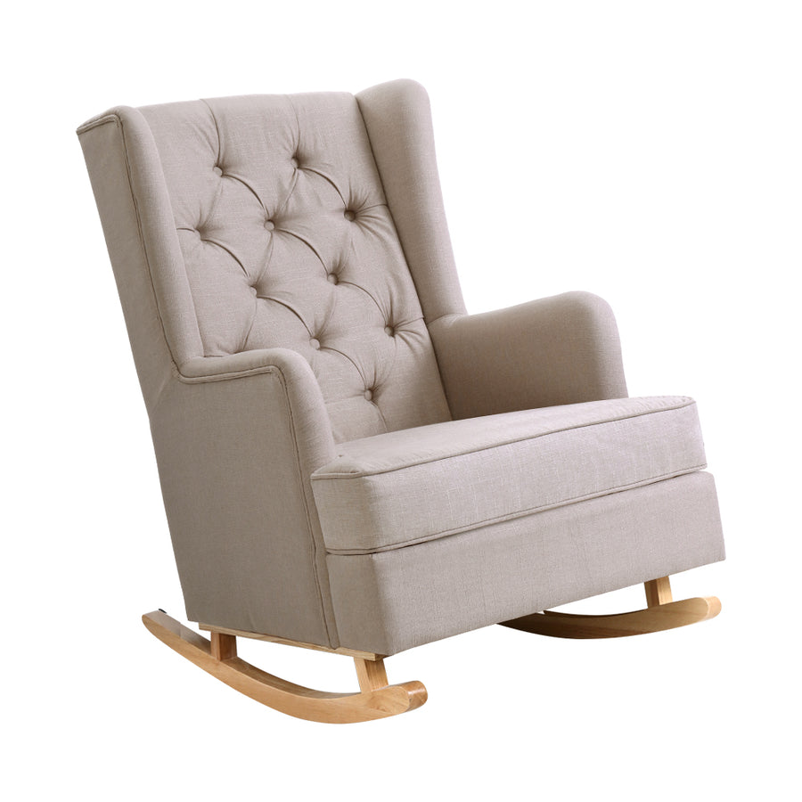 Convertible Rocking or Stationary Armchair Chair - Beige Fabric Homecoze