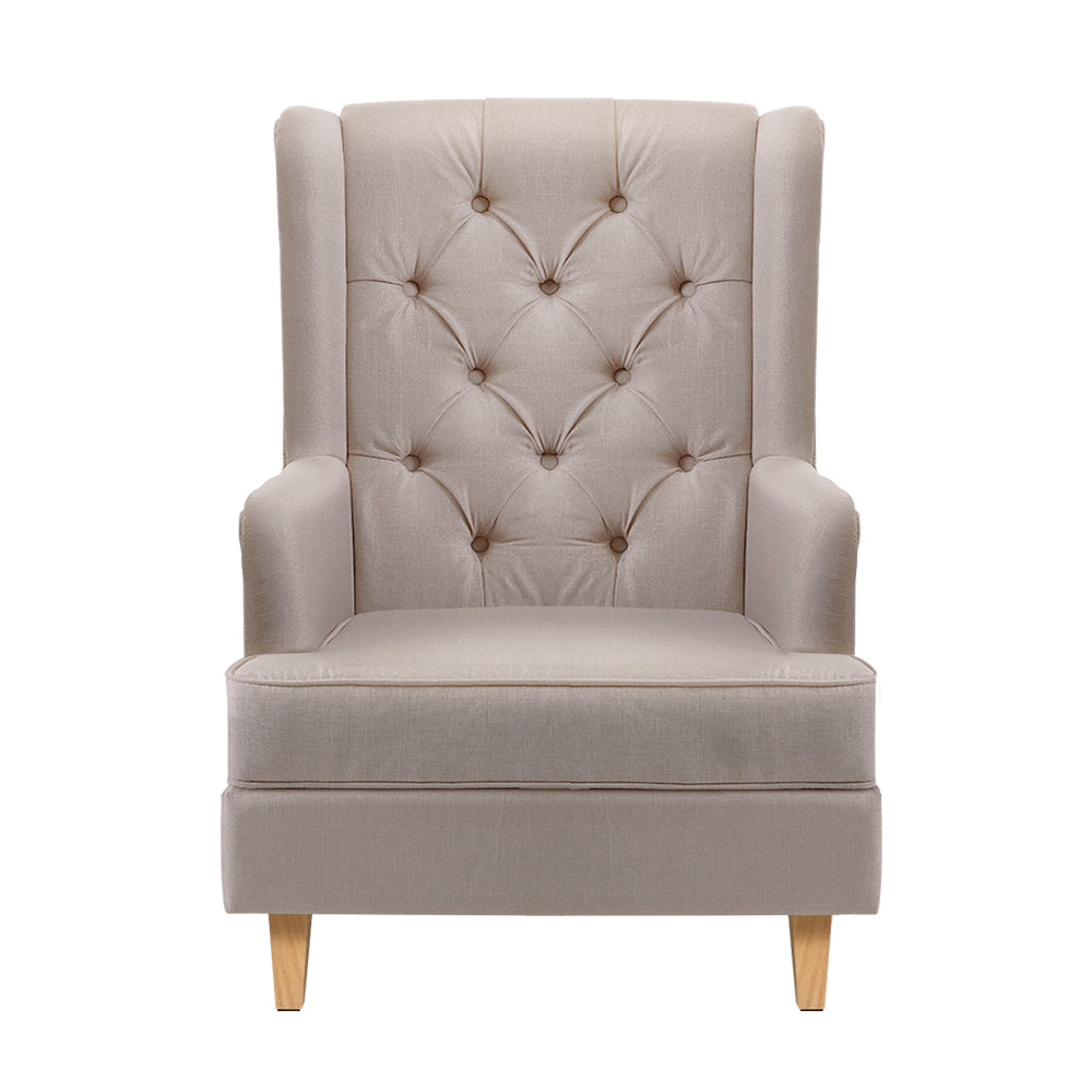 Convertible Rocking or Stationary Armchair Chair - Beige Fabric Homecoze