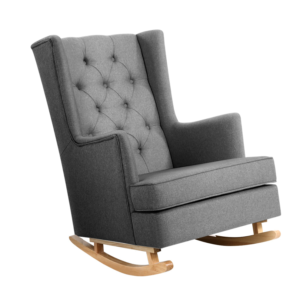 Retro Grey Rocking Chair - Fabric Armchair Homecoze