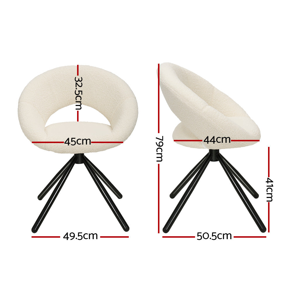 Set of 2 Premium Sherpa Boucle Dining Accent Chairs Swivel Base - Beige Homecoze