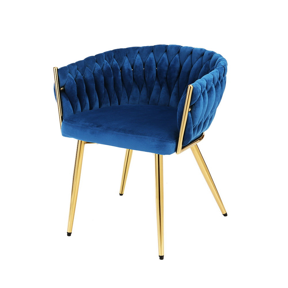 Plush Velvet Luxurious Woven Back Dining Accent Chair - Blue Homecoze