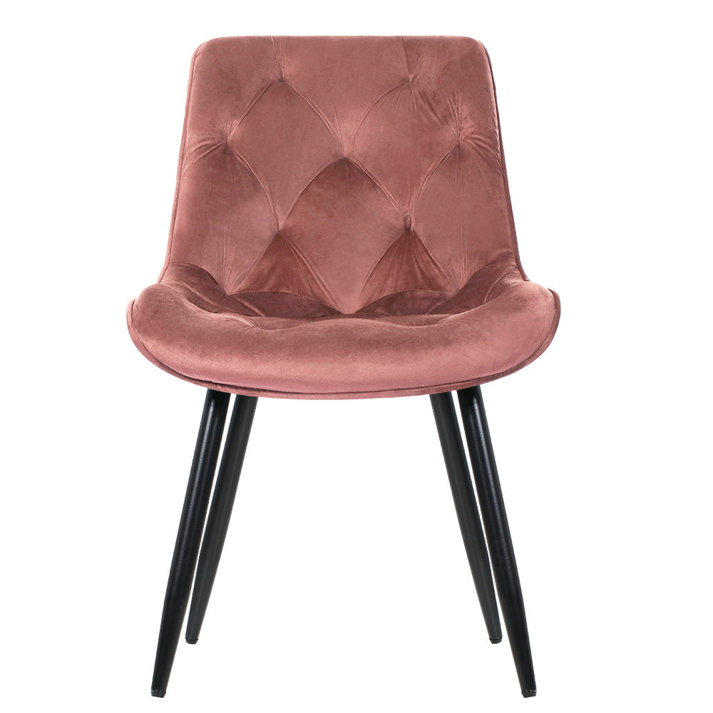 Set of 2 Plush Velvet Modern Feature Dining Chairs - Pink Homecoze