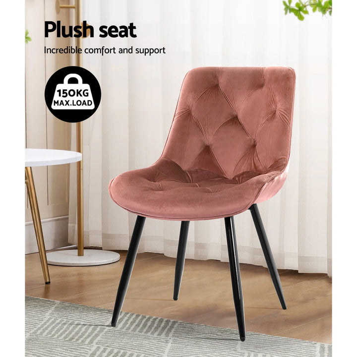 Set of 2 Plush Velvet Modern Feature Dining Chairs - Pink Homecoze