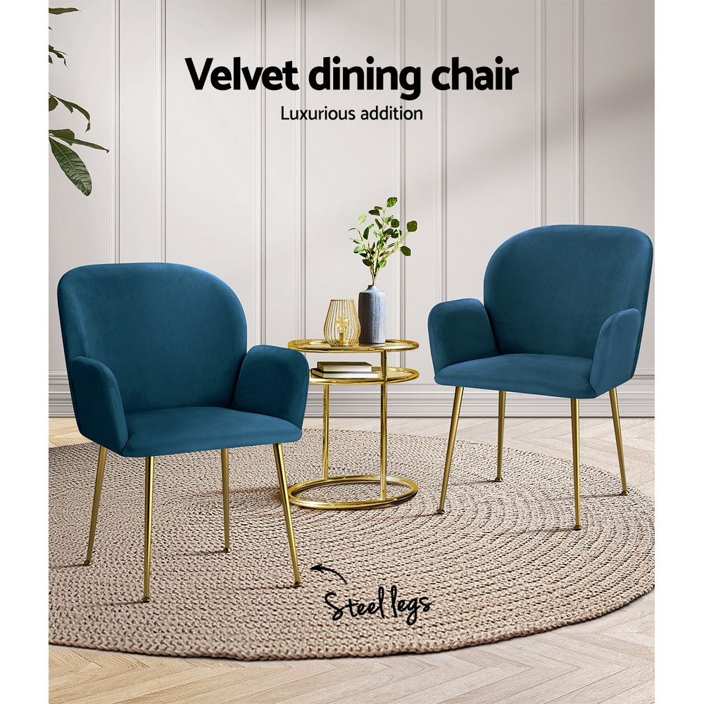 Set of 2 Soft Velvet Upholstered Modern Dining Feature Chairs - Blue Homecoze