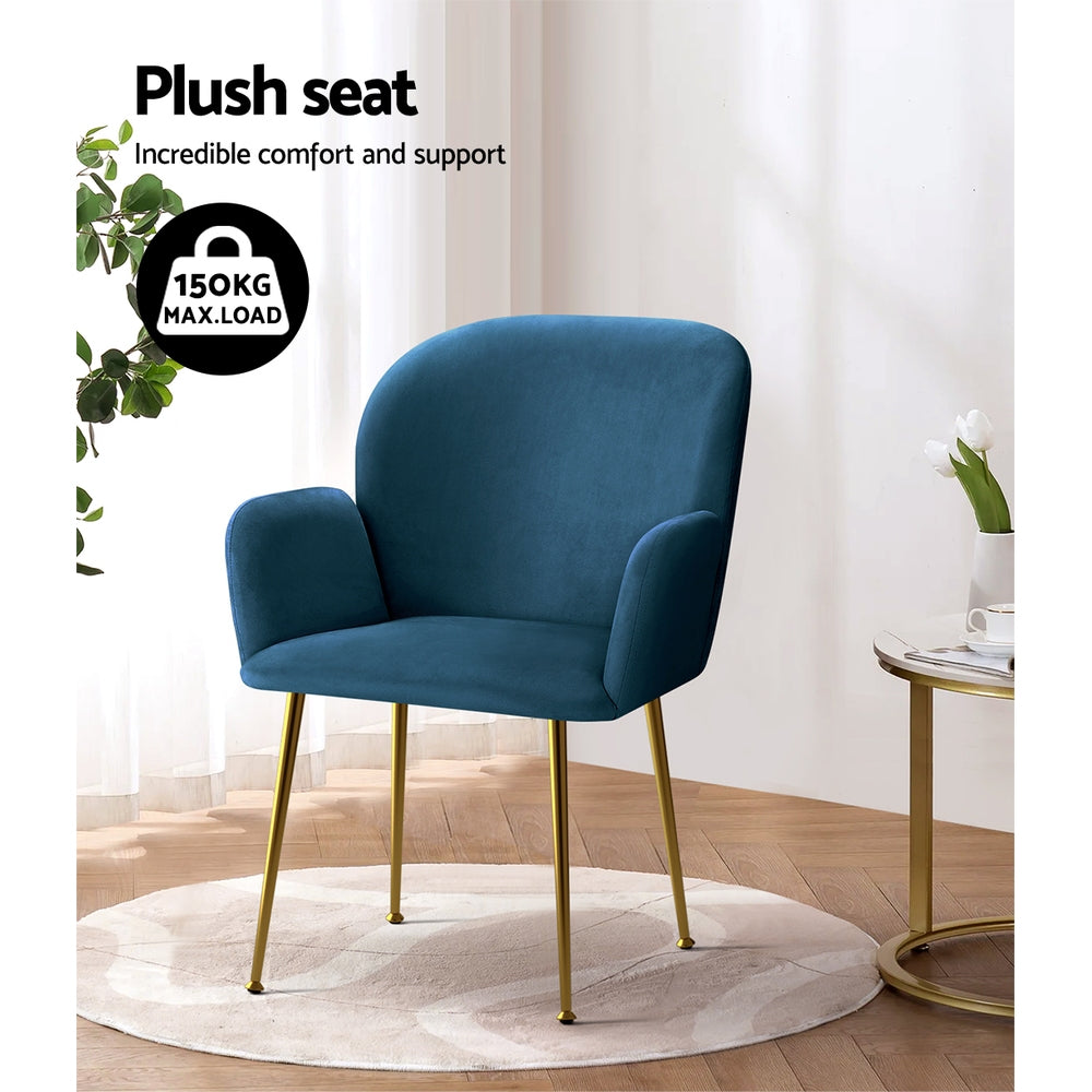 Set of 2 Soft Velvet Upholstered Modern Dining Feature Chairs - Blue Homecoze