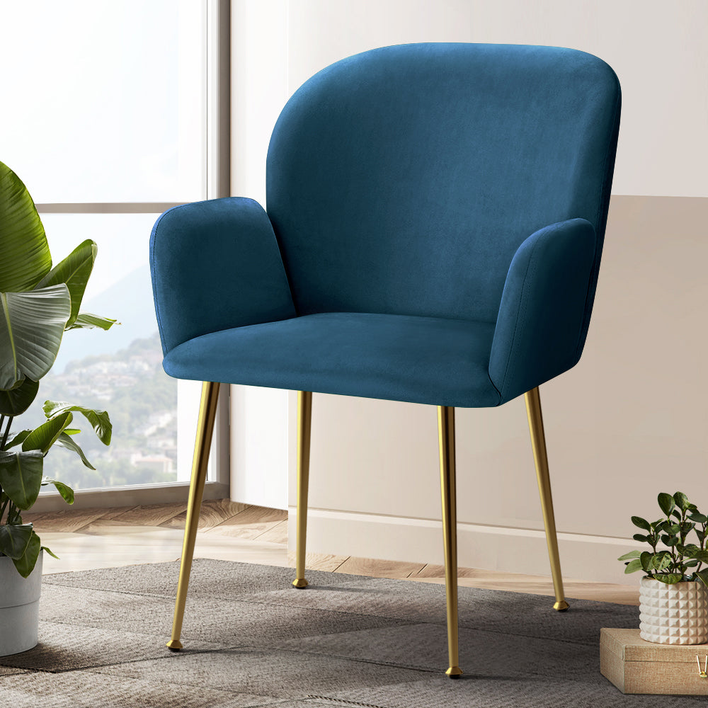 Set of 2 Soft Velvet Upholstered Modern Dining Feature Chairs - Blue Homecoze