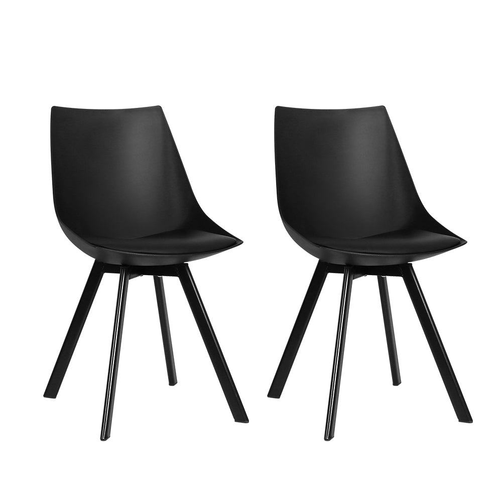 Set of 2 Café Dining Chairs Steel Leg PU Leather Padded Seat - Black Homecoze