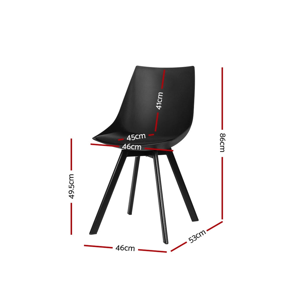 Set of 2 Café Dining Chairs Steel Leg PU Leather Padded Seat - Black Homecoze
