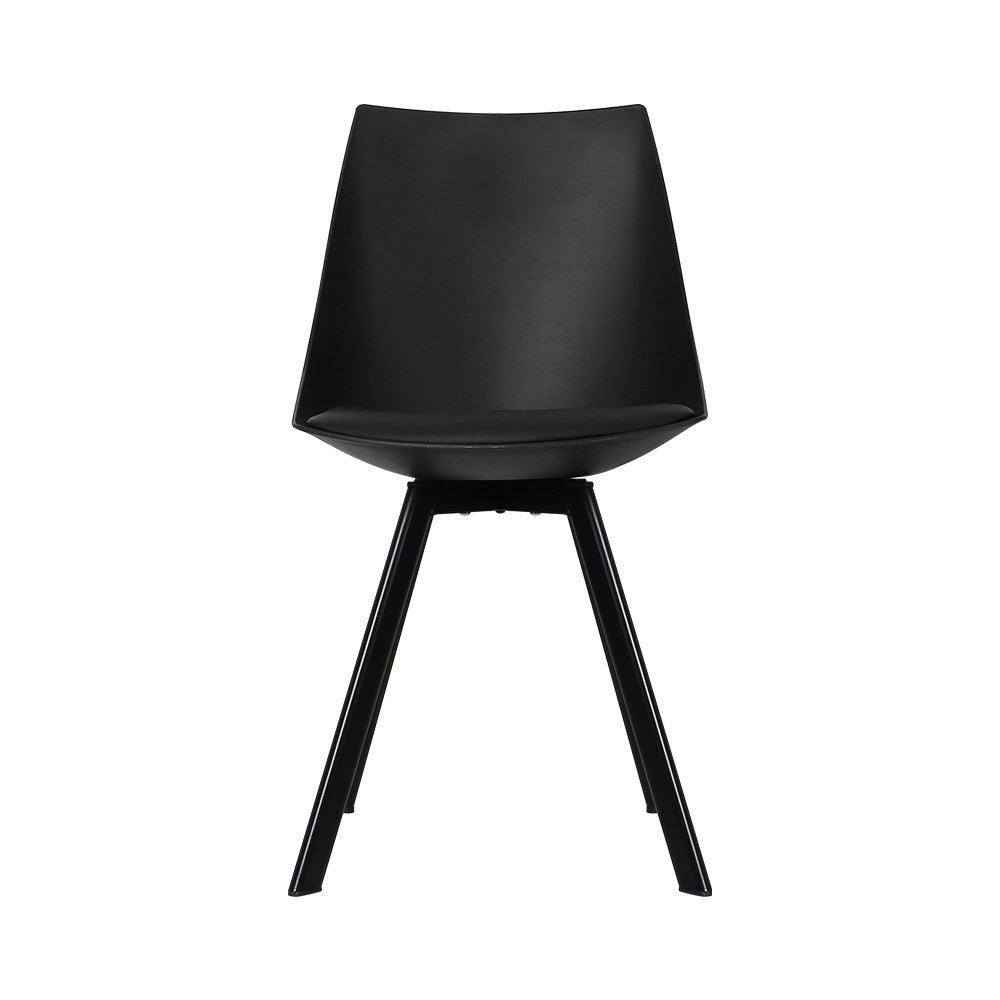 Set of 2 Café Dining Chairs Steel Leg PU Leather Padded Seat - Black Homecoze