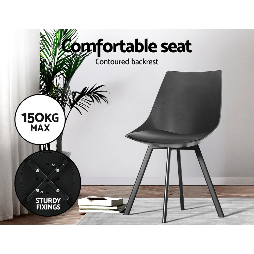 Set of 2 Café Dining Chairs Steel Leg PU Leather Padded Seat - Black Homecoze