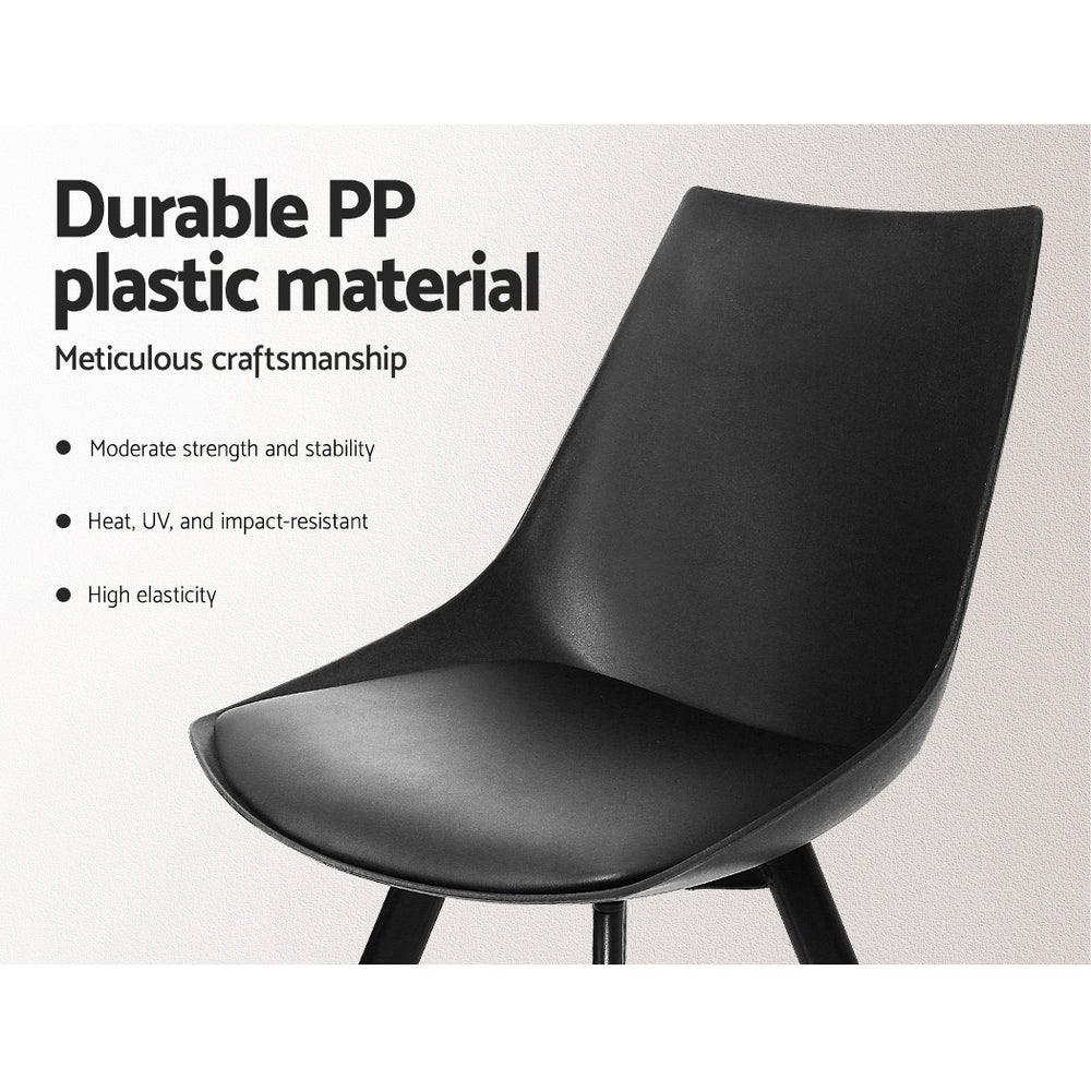 Set of 2 Café Dining Chairs Steel Leg PU Leather Padded Seat - Black Homecoze
