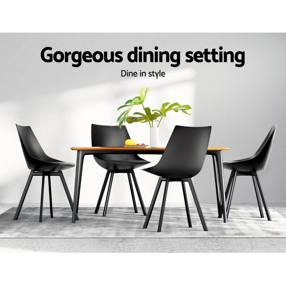 Set of 2 Café Dining Chairs Steel Leg PU Leather Padded Seat - Black Homecoze