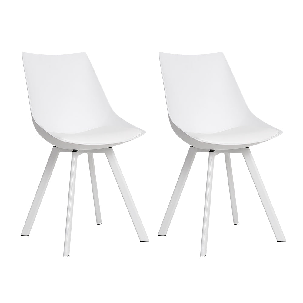 Set of 2 Café Dining Chairs Steel Leg PU Leather Padded Seat - White Homecoze