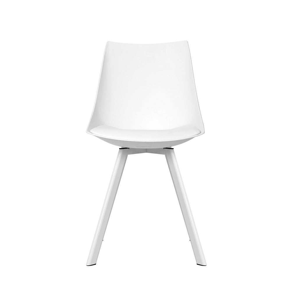 Set of 2 Café Dining Chairs Steel Leg PU Leather Padded Seat - White Homecoze