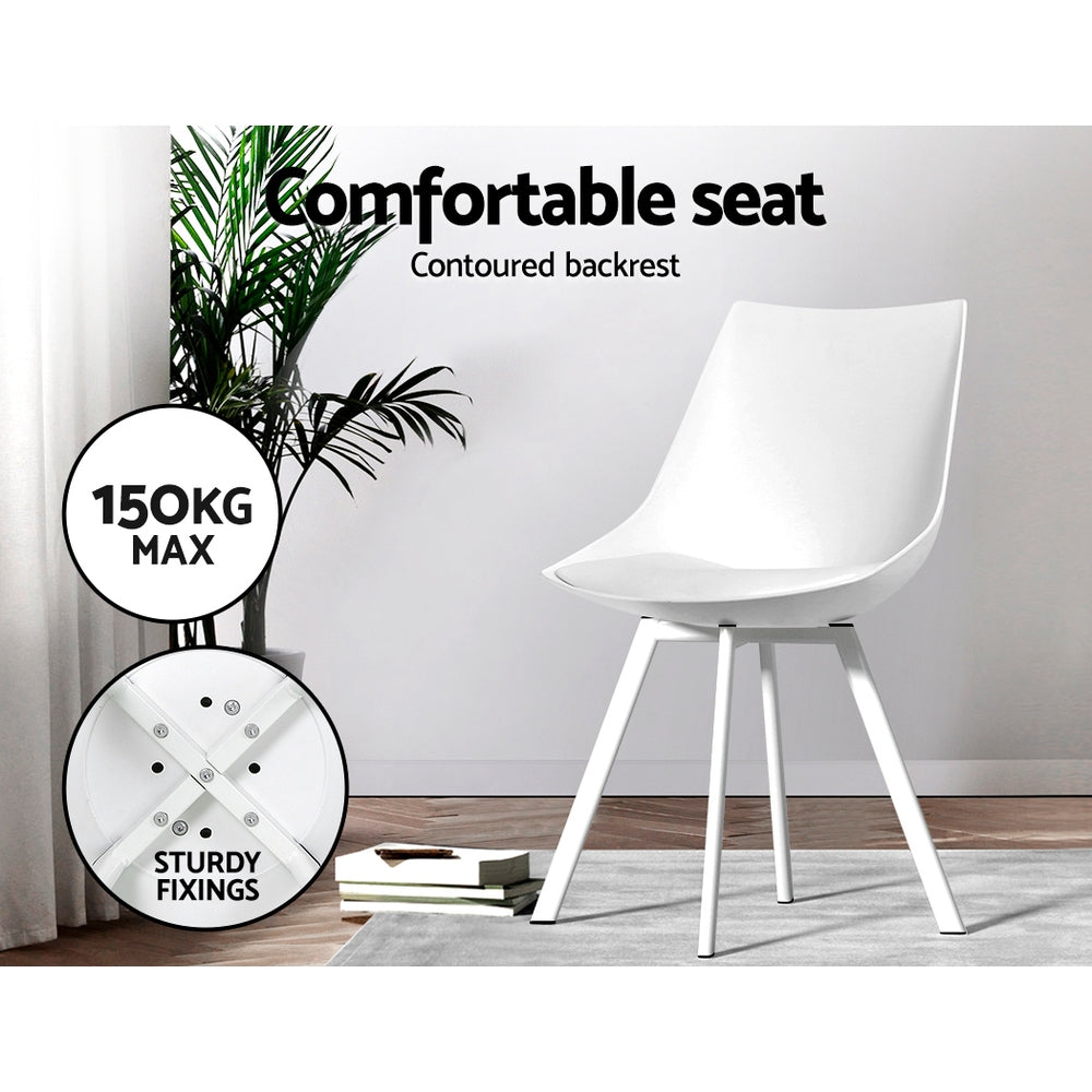 Set of 2 Café Dining Chairs Steel Leg PU Leather Padded Seat - White Homecoze