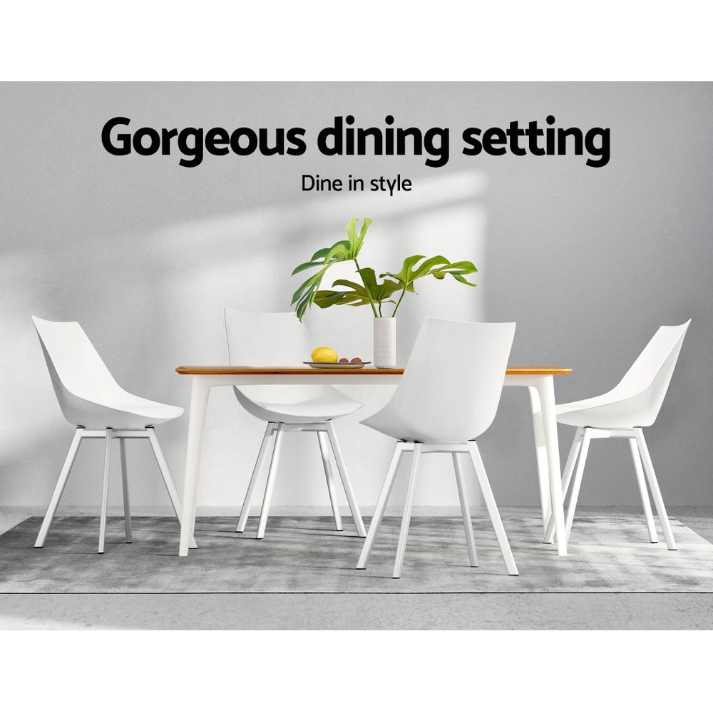 Set of 2 Café Dining Chairs Steel Leg PU Leather Padded Seat - White Homecoze