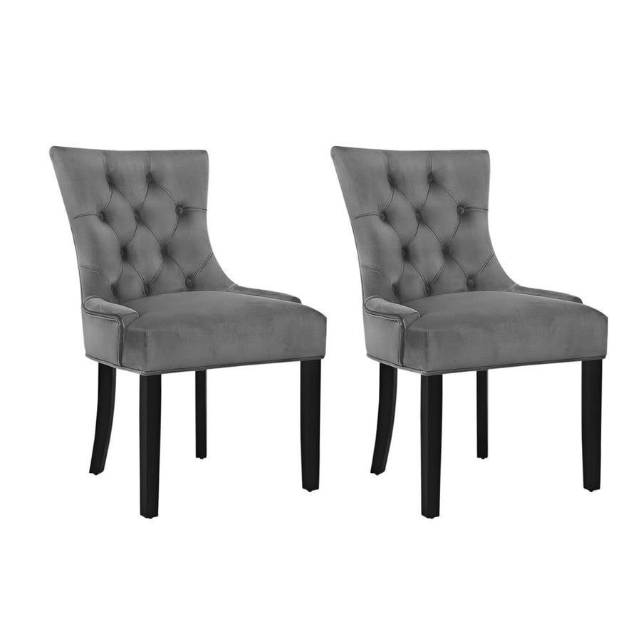 Set of 2 French Provincial Retro Dining Chairs Wood & Velvet Fabric - Grey Homecoze