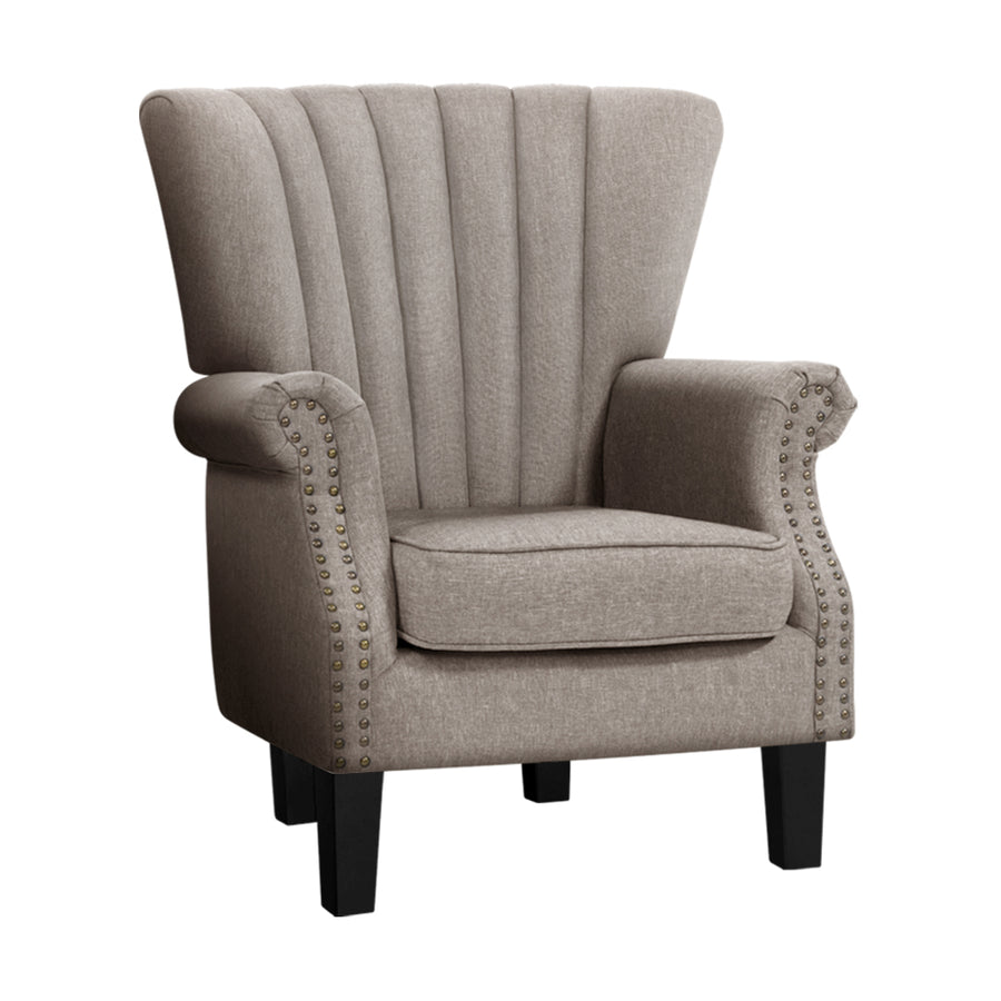 Waterfall Inspired Linen Fabric Feature Accent Armchair - Beige Homecoze