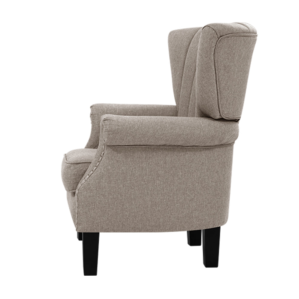 Waterfall Inspired Linen Fabric Feature Accent Armchair - Beige Homecoze