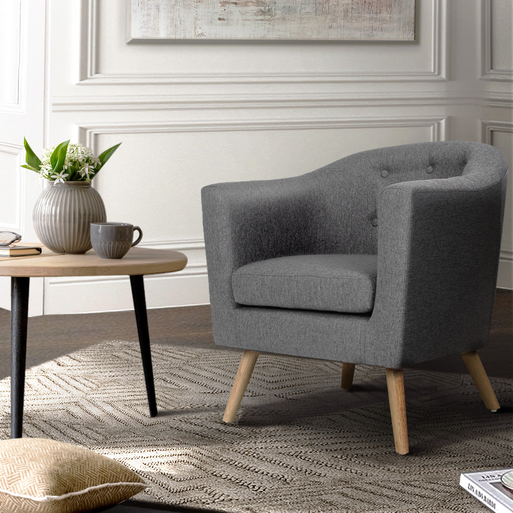 Linen Fabric Tub Sofa Chair Accent Armchair - Grey Homecoze