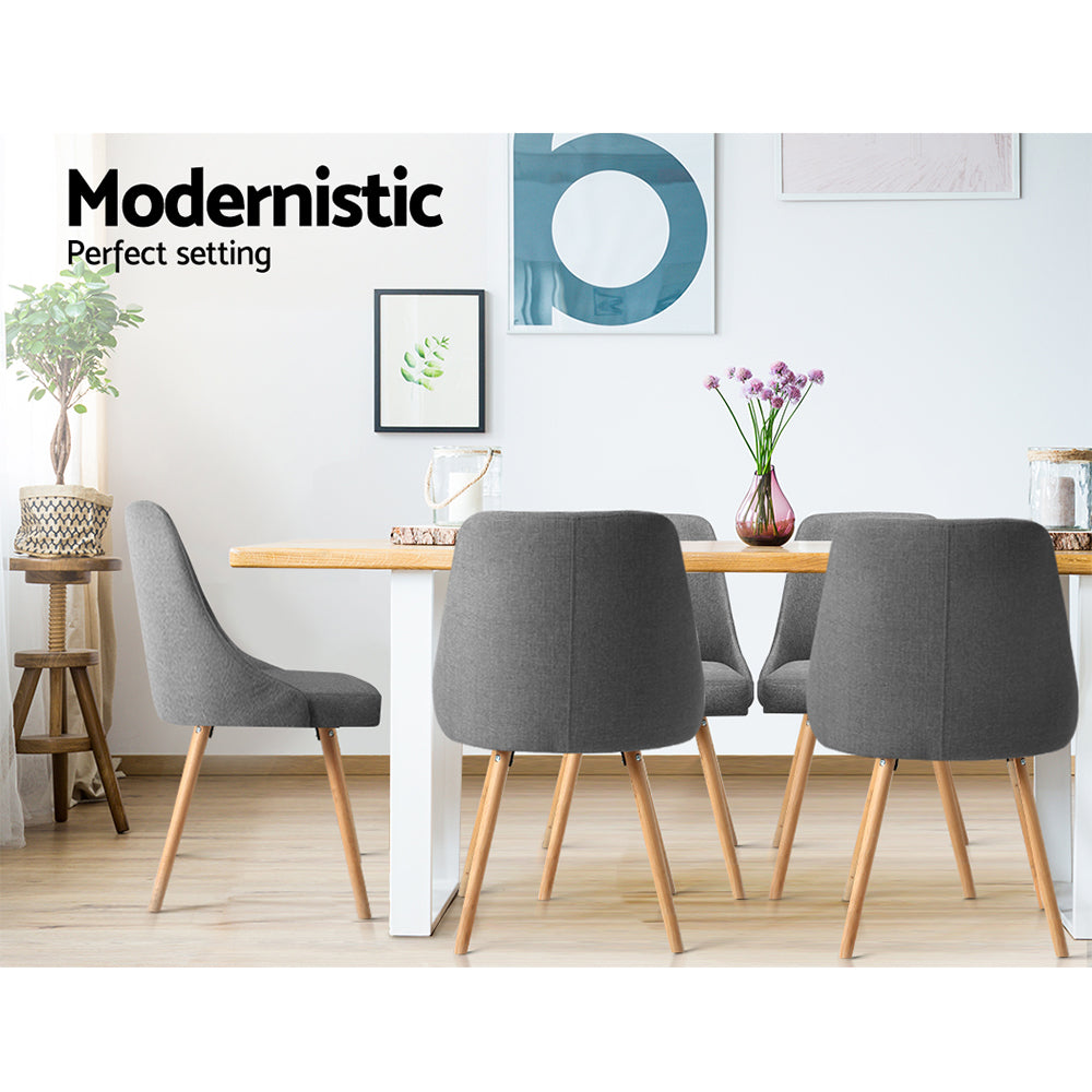 Set of 2 Replica Dining Chairs Beech Wood - Fabric Grey - Homecoze
